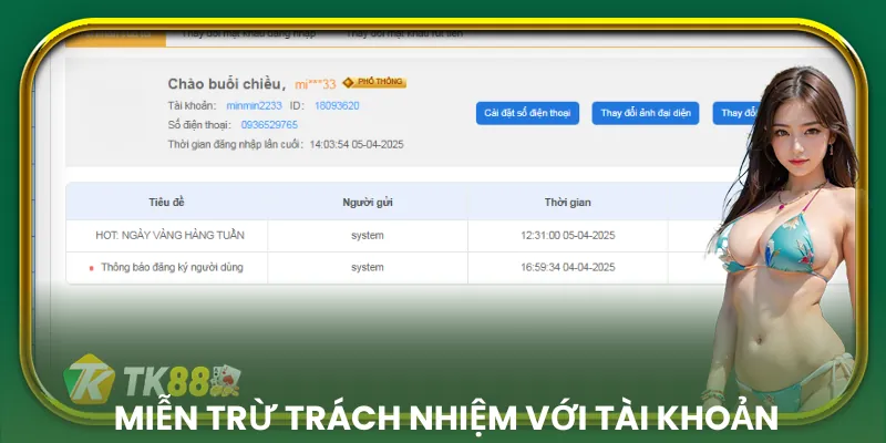 Chính sách miễn trừ trách nhiệm về sử dụng tài khoản