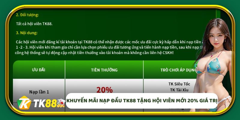 Khuyến mãi nạp đầu EV88 tặng hội viên mới 20% giá trị