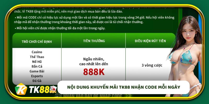 Nội dung khuyến mãi EV88 nhận code mỗi ngày