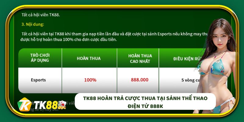 EV88 hoàn trả cược thua tại sảnh thể thao điện tử 888K